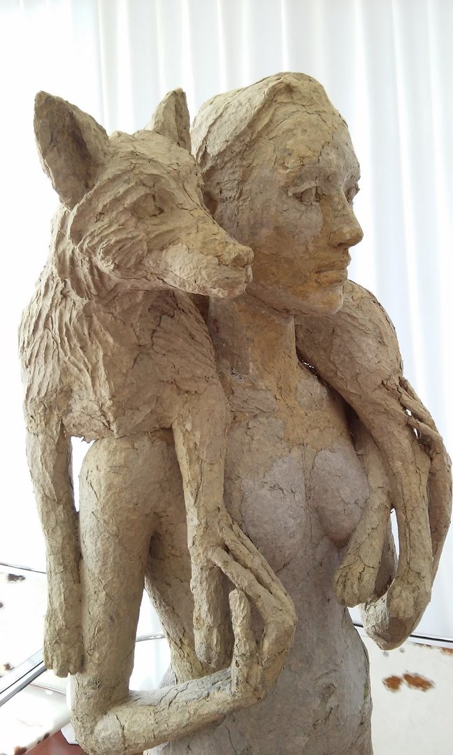 Woman and Fox sculpture